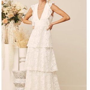 Lulus White Lace Ruffled Tiered Sleeveless Maxi Dress